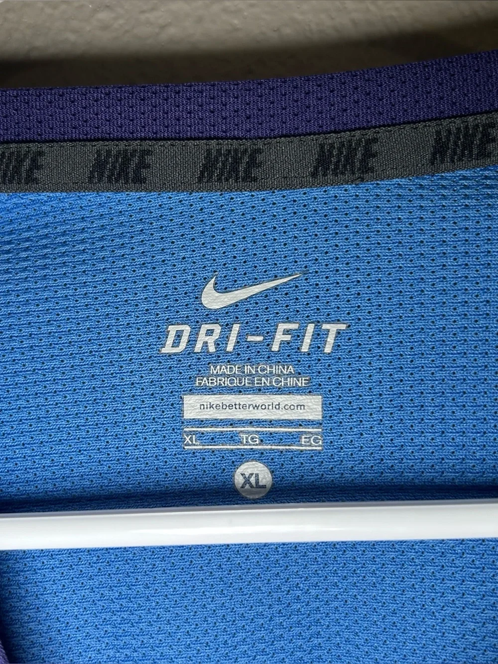 Nike Dri Fit Purple Blue Mesh Swoosh Logo Long Sleeve Training Shirt Kids Sz XL